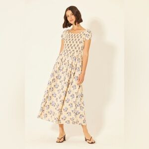776. NWT Floral Print Cream and Blue Maxi Dress